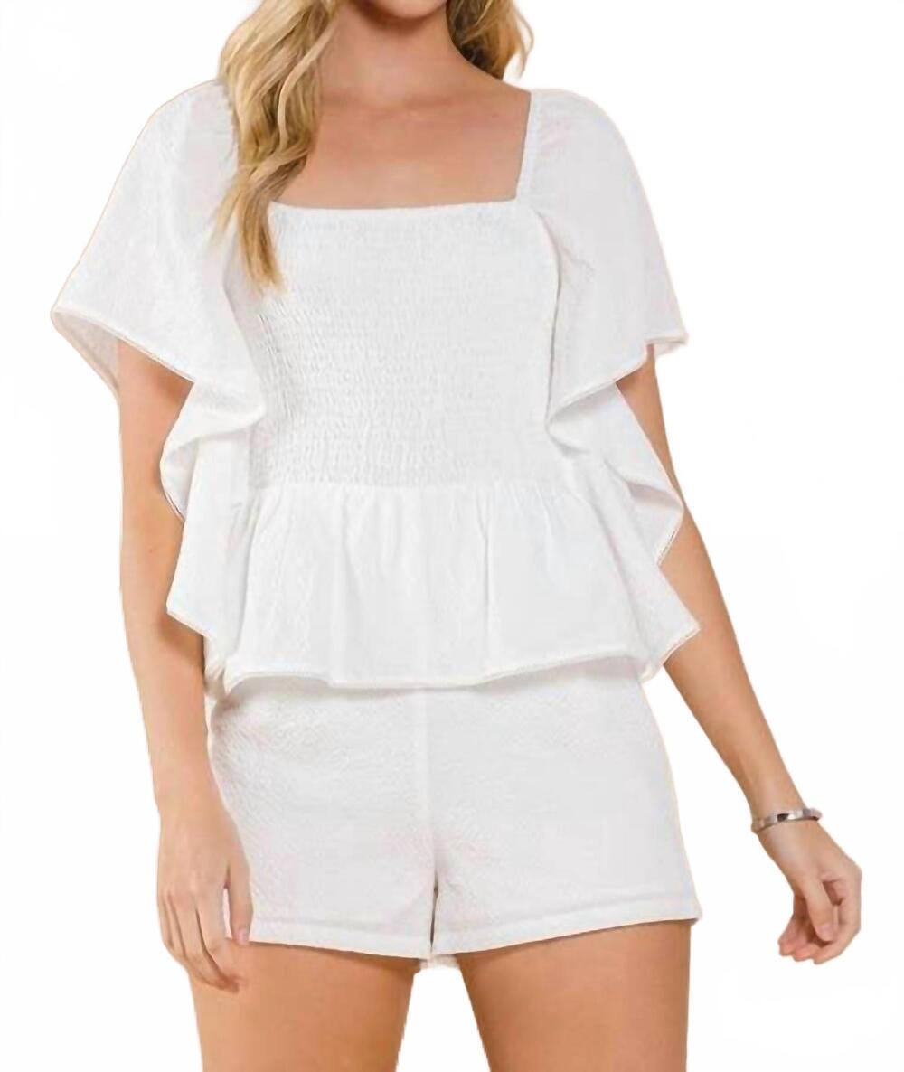 NEW TCEC peplum style short sleeve romper in white
